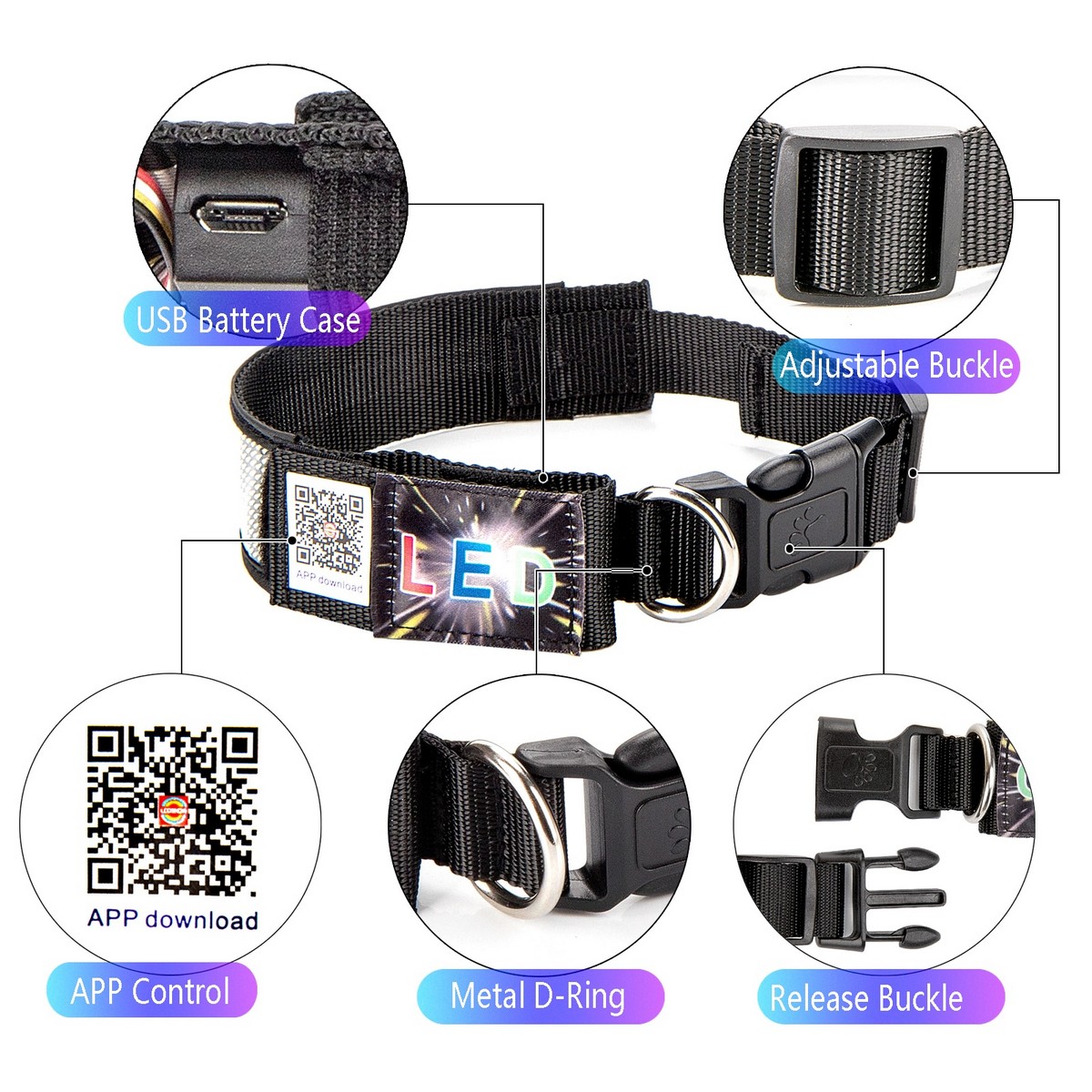 led light up dog collar with led display