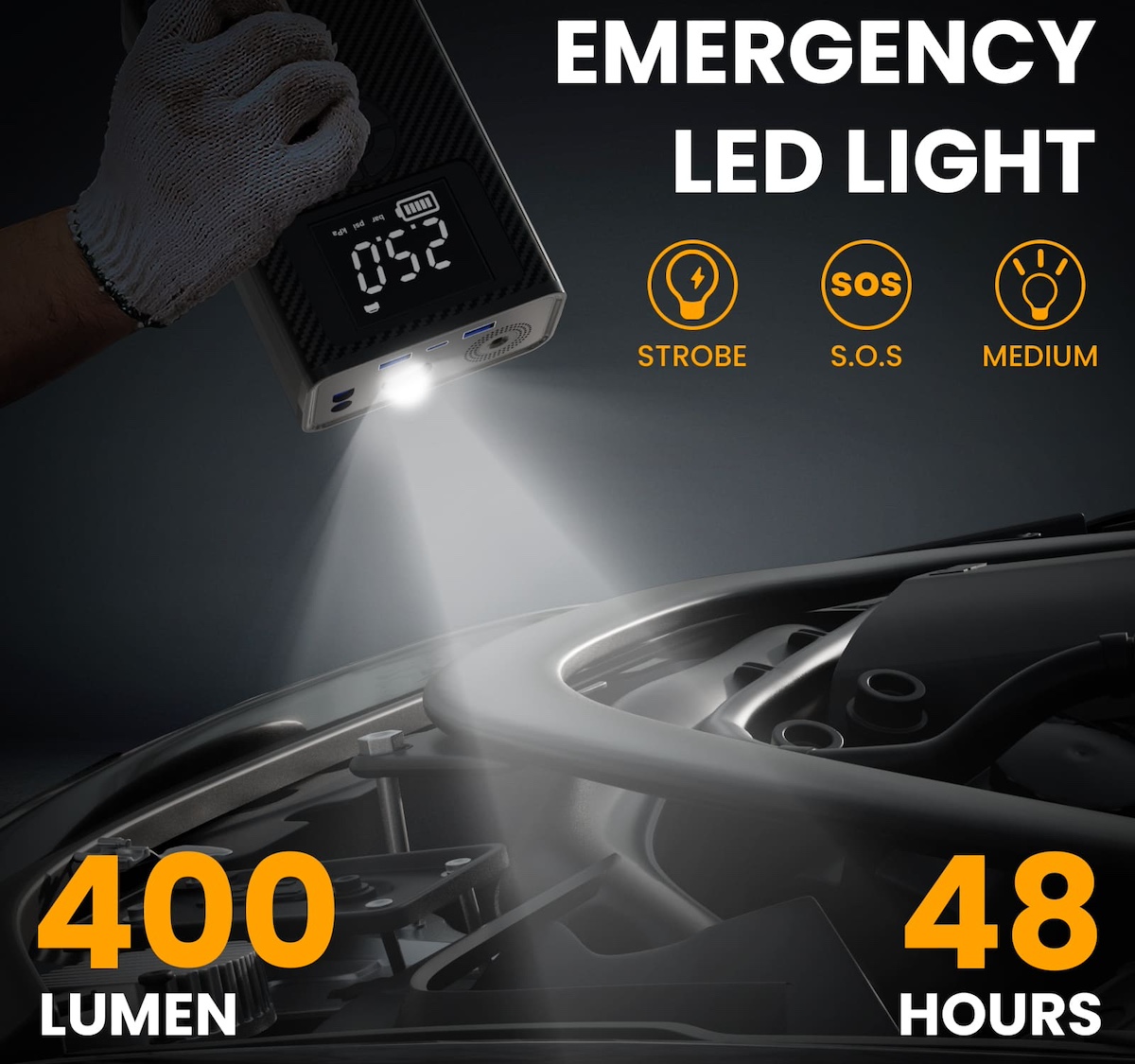 power bank with a capacity of 8000 mAh and led flashlight car starter