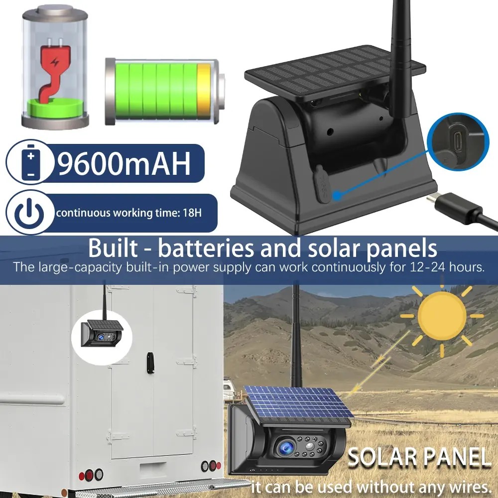 magnetic reversing parking camera with battery and solar panel