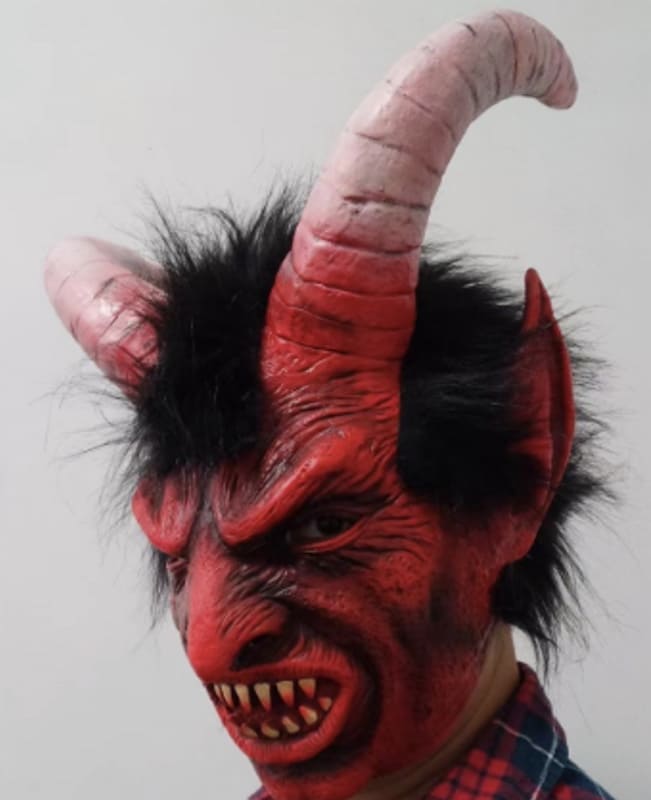 lucifer face mask with horns on the head demon