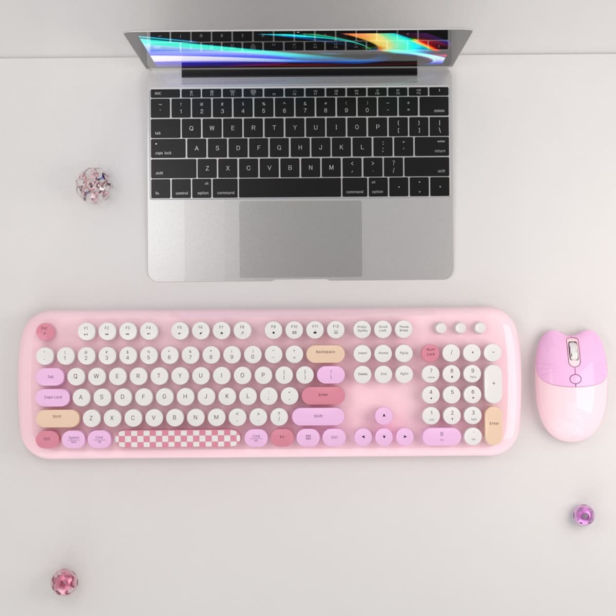 pink trendy modern wireless keyboard and mouse