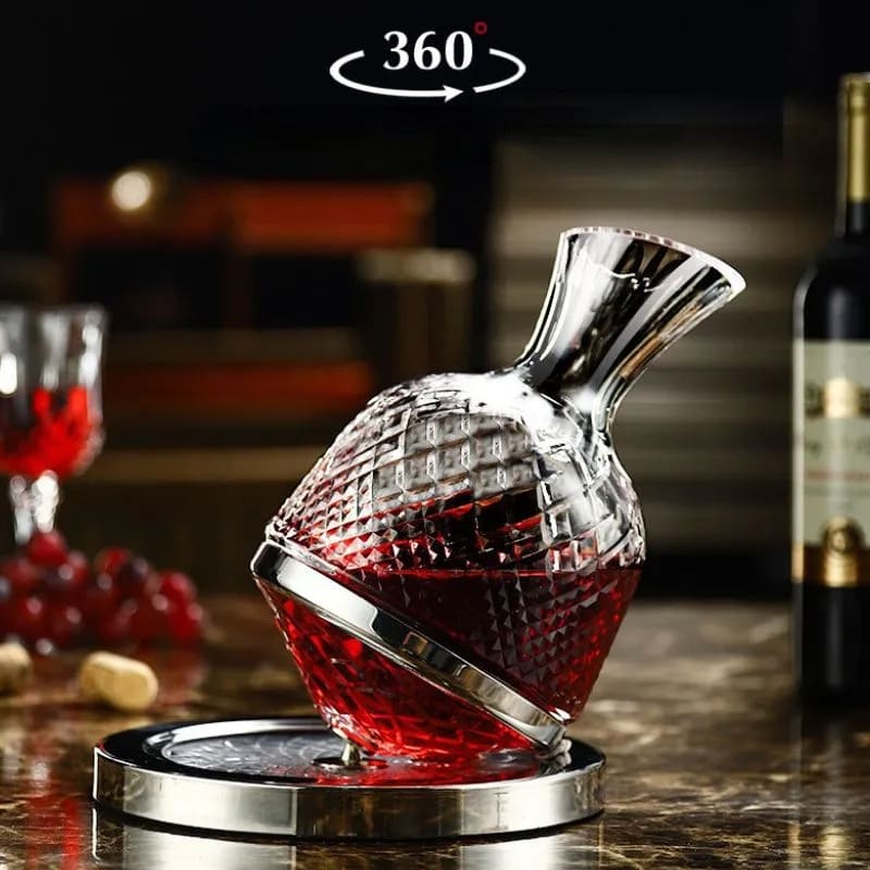 luxury silver carafe for drinks red wine with crystal rotation