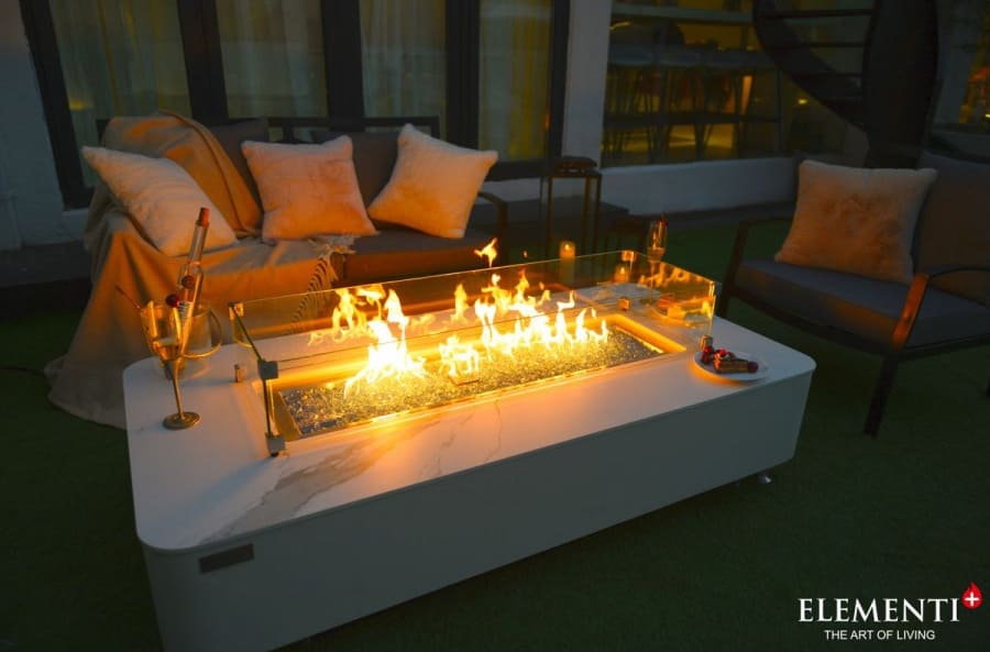 garden portable fire place as table white marble luxury