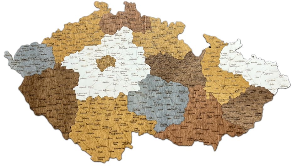 Wooden map of the Czech Republic 3D / 2D on the wall - wall-mounted