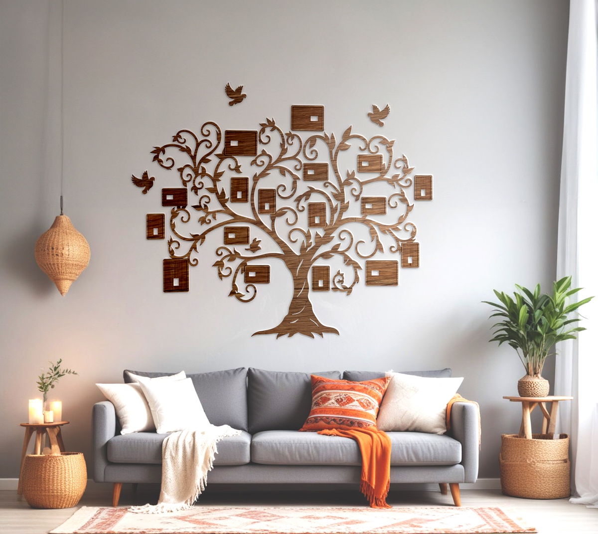 family tree wooden on the wall made of wood with dimensions 159×194cm