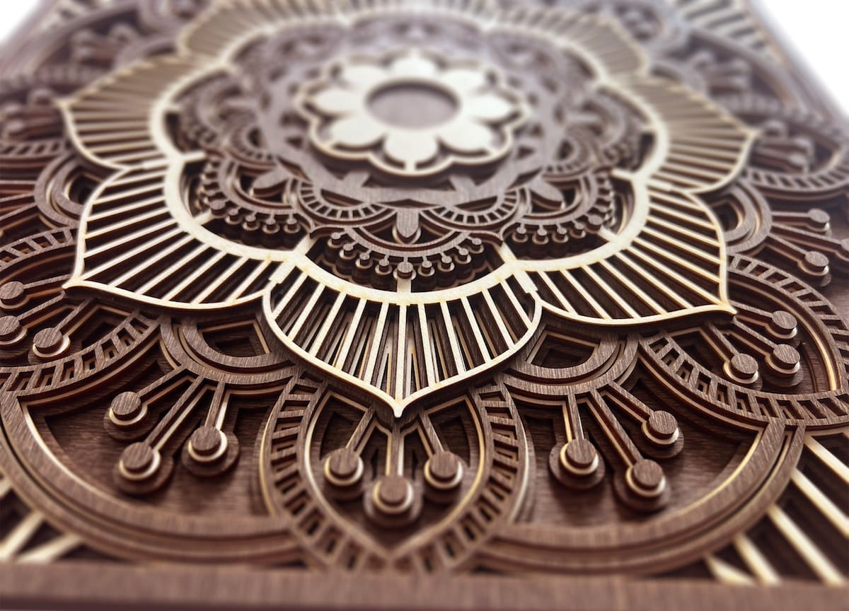 wooden 3D mandala on the wall made of wood