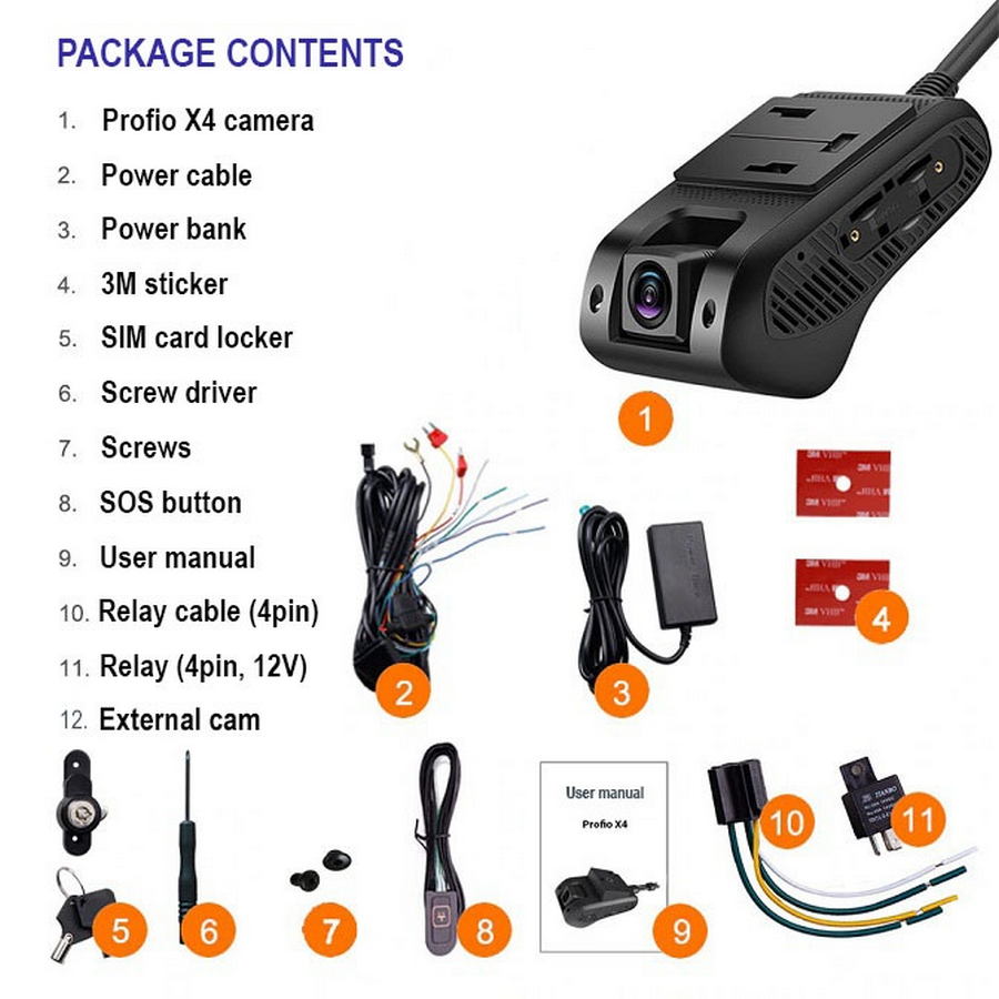 profio tracking cam x4 package contents