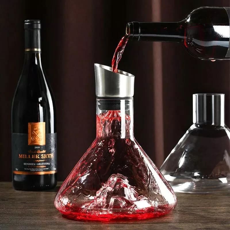 luxury glass wine carafe for wine as a gift with mountain in the top of bottle