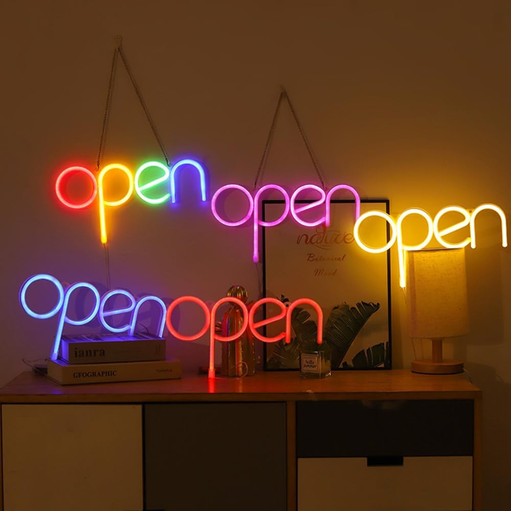 open advertising sign on the wall led hanging neon