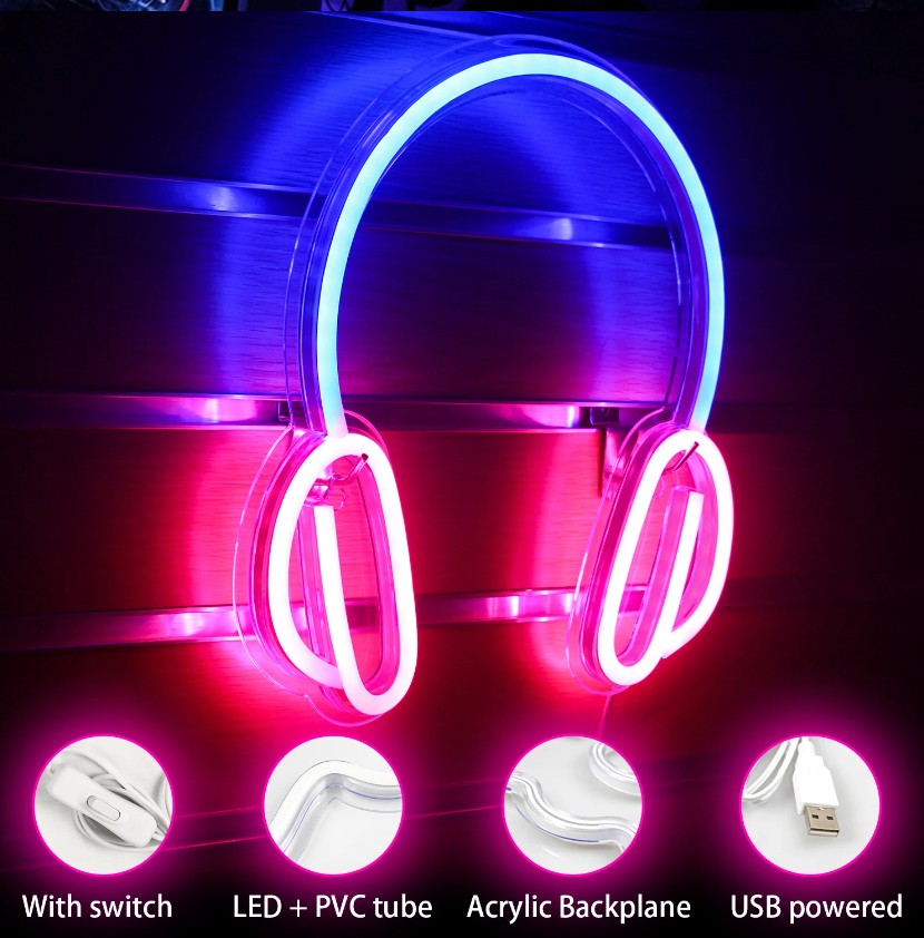 headphones - illuminated sign on the wall led neon advertisement