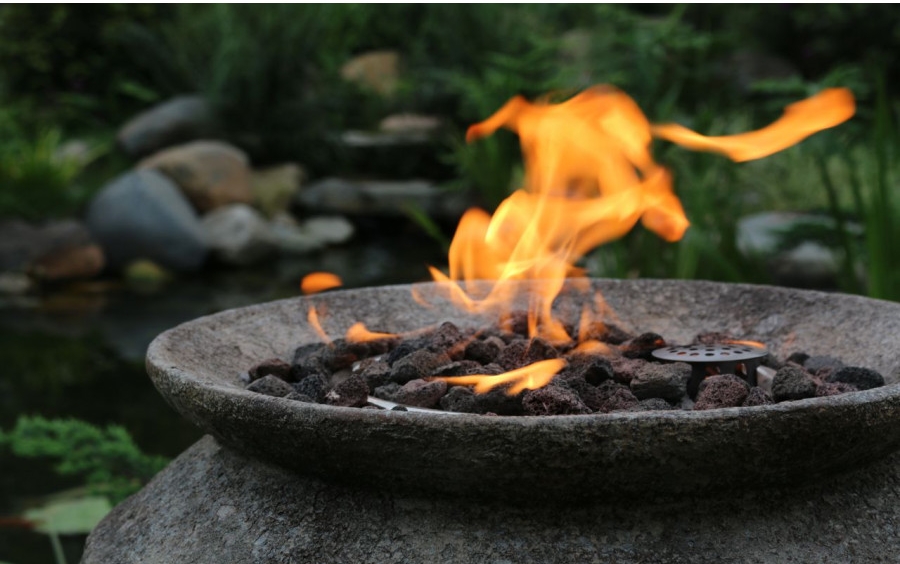 gas fireplace to the house on the terrace