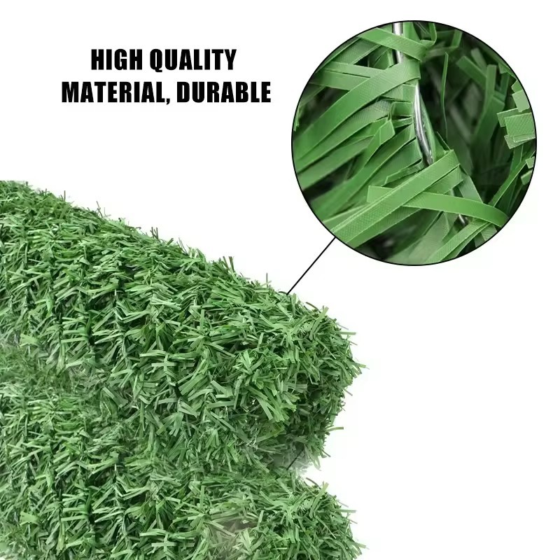 pvc fake grass fence filled with plastic imitation of lawn grass