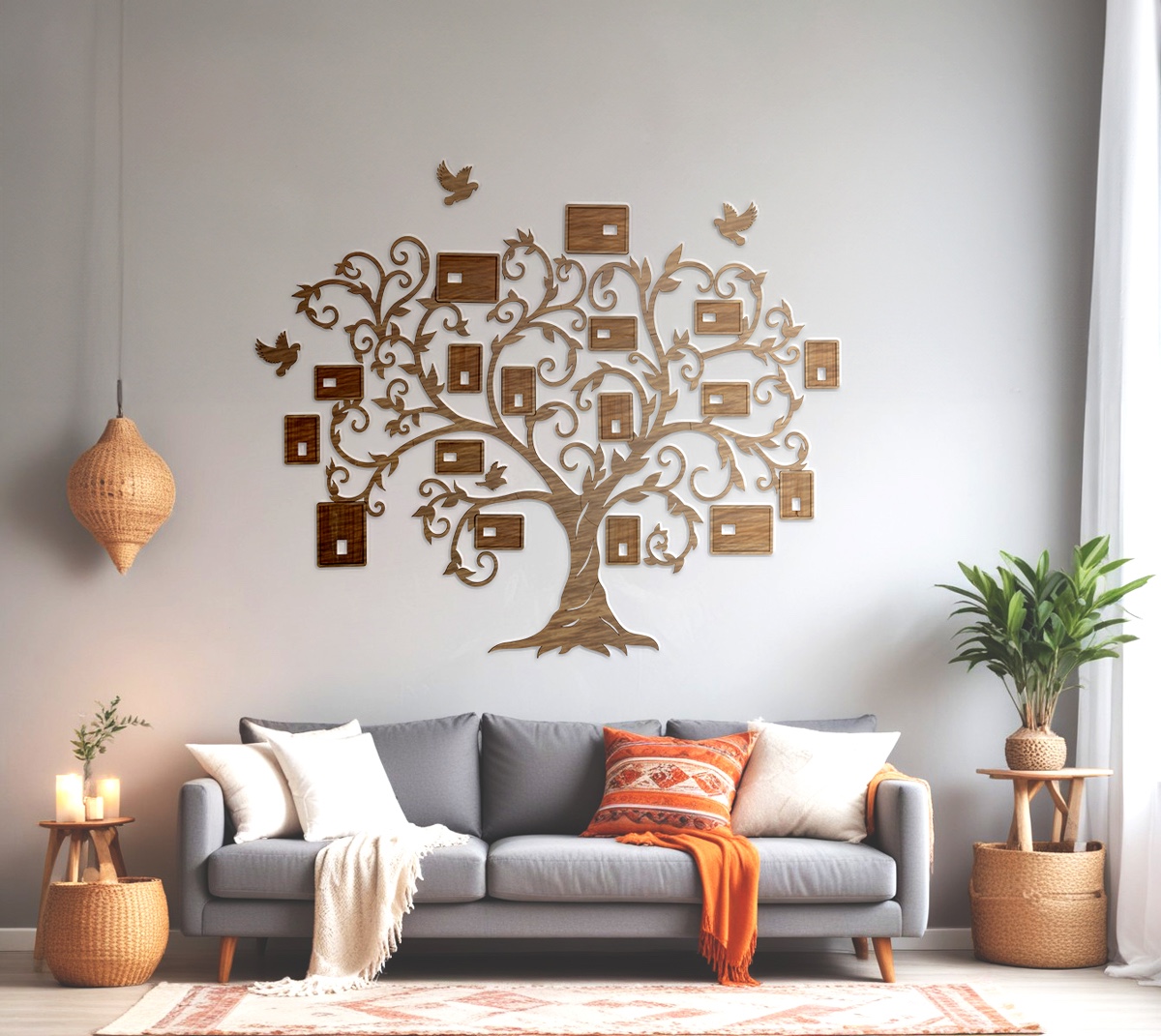 Wall mounted family tree wooden family tree from wood with picture frames