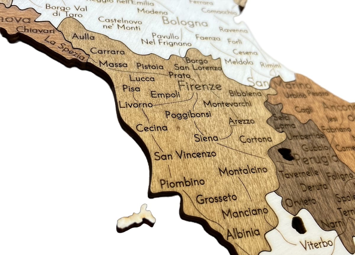 wall map of Italy made of wood on the wall