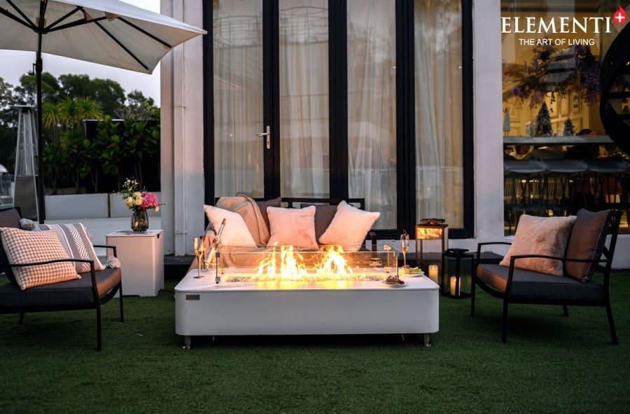 fire pit for the terrace as a luxurious white marble table