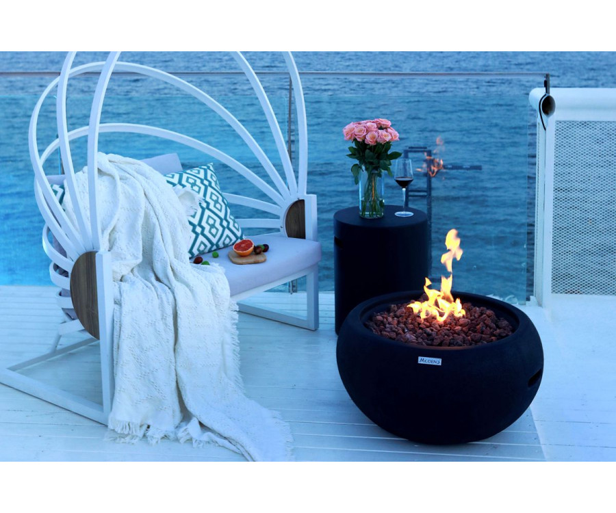 gas fireplace on the terrace, outdoor garden