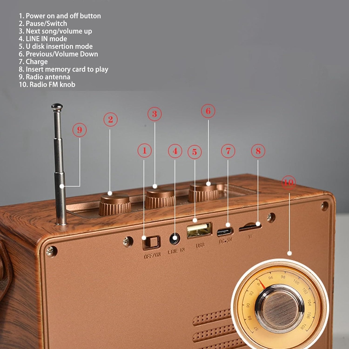 Multifunctional retro player wooden speaker vintage retro