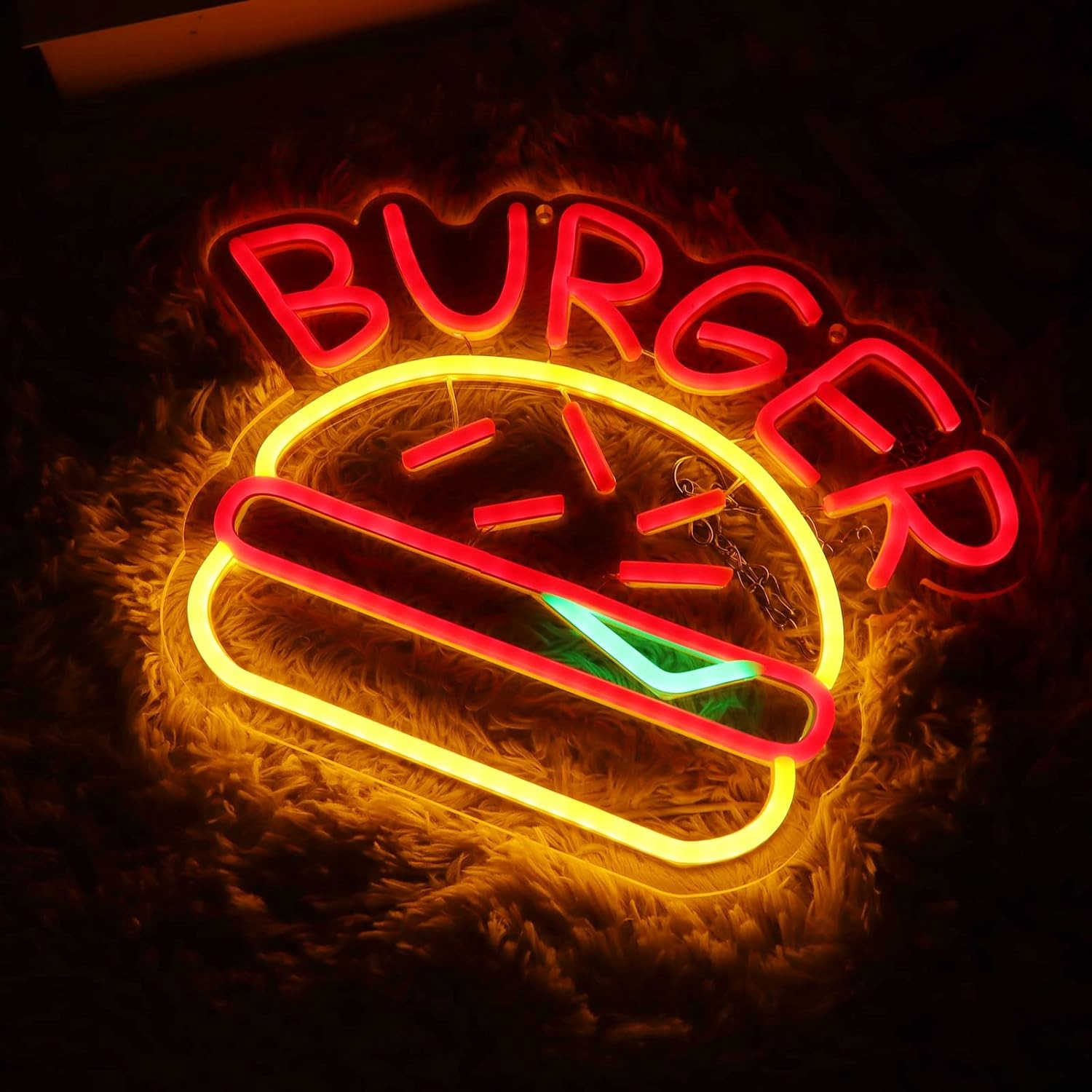 Burger Advertising illuminated glowing LED neon sign